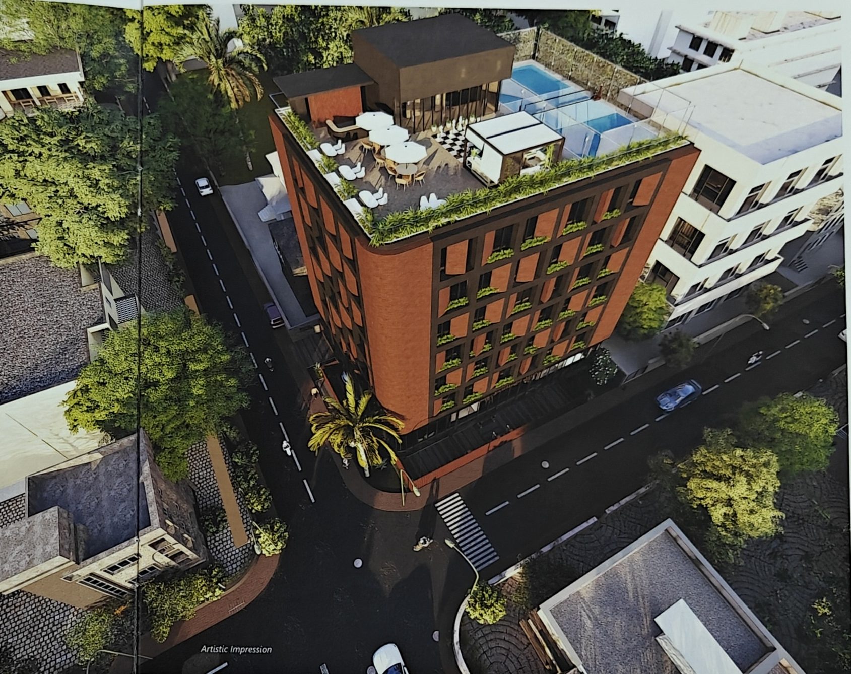 Brick House from above, with its rooftop court and terrace amenities